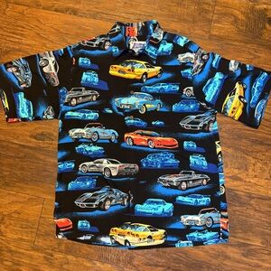 Reyn Spooner x Eddy Y Corvette Sports Shirt Rayon SzM Vintage Classic Cars Retro